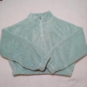 SO - Mint Green Velour Sweater, quarter zip, elastic waist, long sleeve. Size: L